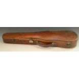 A 19th century mahogany violin case, hinged cover, plated fittings, 79cm long,