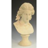 A 19th century style composition bust, of a Classical maiden, socle base,