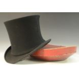 A 19th century gentlemans chapeau clack opera top hat, collapsible for stowage, size 6 7/8,