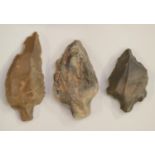 Antiquities - Stone Age, a collection of three Tenerian flint leaf-shaped spearheads,