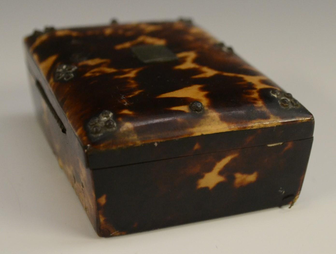 A 19th century tortoiseshell casket, hinged cover decorated with cut steel pinwork, 8.5cm wide, c. - Image 2 of 8