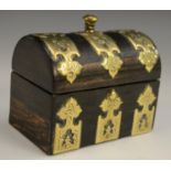 A 19th century brass-mounted coromandel vesta box/so-to-bed, hinged cover with lit-match aperture,