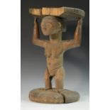 Tribal Art - a Yoruba figural stool, the female stands, with carved and painted scarification, 43.