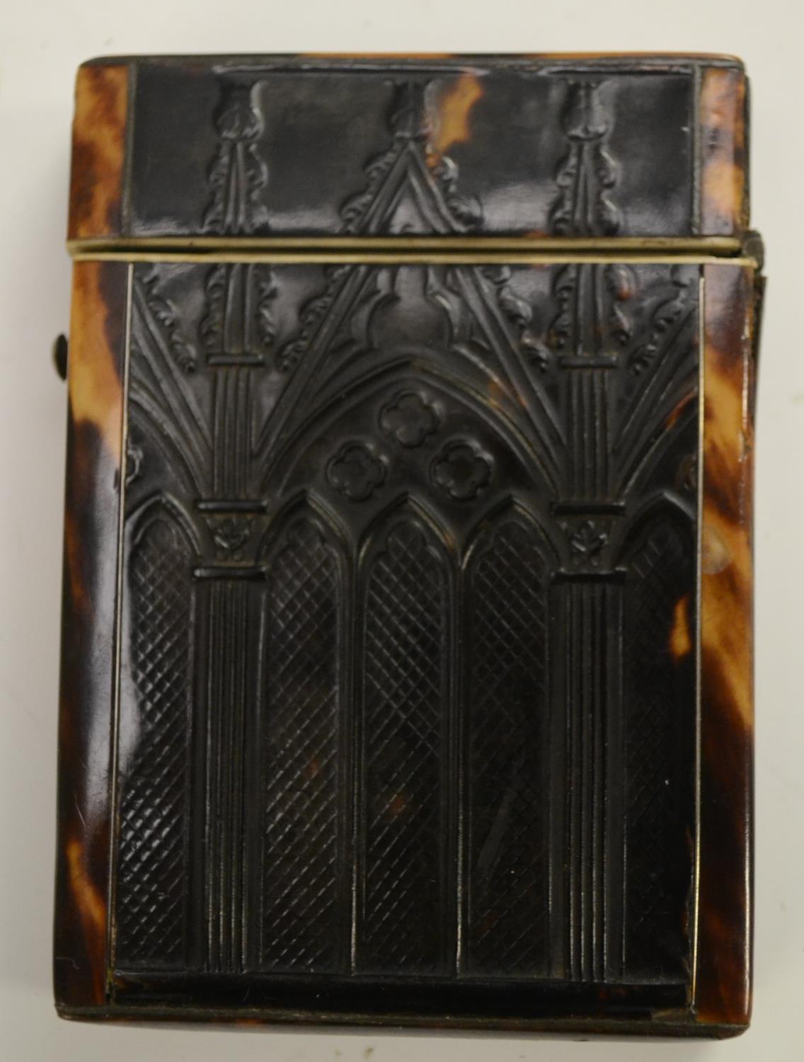A William IV/early Victorian Gothic Revival tortoiseshell card case, - Image 6 of 10