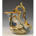 An Italian Renaissance Revival majolica askos-shaped earthenware ewer,