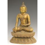 Chinese/Tibetan School (19th century), a gilt bronze Buddha, seated in meditation, lotus base,