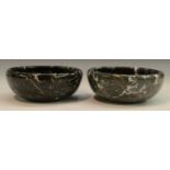 Lapidary- a pair of turned and polished veined marble bowls, 12.