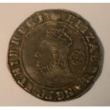 Coin, GB, Tudor, Elizabeth I, Sixth Issue, 1582-1600, 1593 hammered silver sixpence, obv: bust 6C,