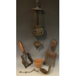 Curiosities - a Middle Eastern bronze and hardwood sistrum or rattle,