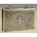 A 19th century Siamese silver and niello rectangular book shaped box,