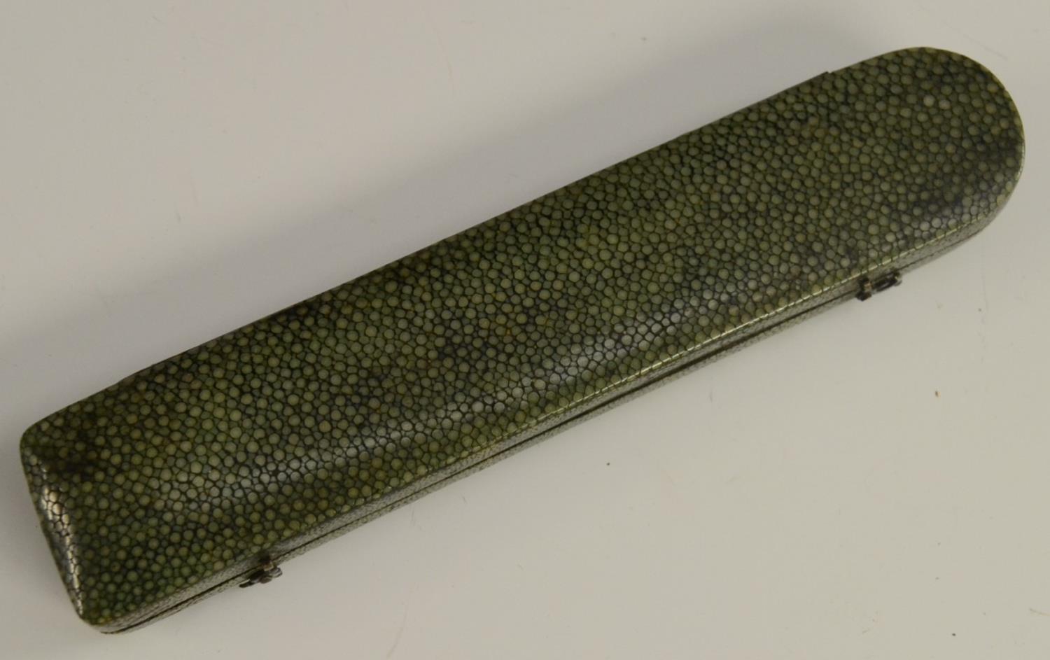 A 19th century shagreen rounded rectangular instrument case, now enclosing a thermometer, 19. - Image 3 of 9