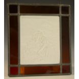 A KPM lithophane, no.404, 13cm x 11cm leaded amber stained glass border, 19.