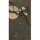 Japanese School (Meiji period), Full Moon and Blossoming Prunus, woodblock print,