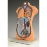 Medical Interest - Human Anatomy - a diminutive hand painted dissected model torso, by ESP,