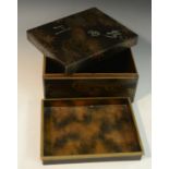 A Japanese silver mounted lacquer box and cover,