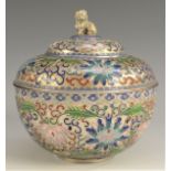 A Chinese silvered copper and cloisonné enamel bowl and cover,