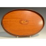 A Sheraton Revival satinwood and marquetry oval gallery tray or waiter,