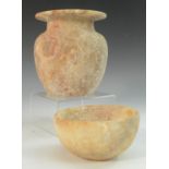 Antiquities - a Near Eastern alabaster baluster offertory vessel, possibly funerary,