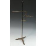 A 19th century wrought iron tripod adjustable lark spit, 48.