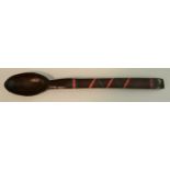 Tribal Art - a spoon, the haft inlaid with stained bone bands,