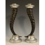 Interior Design - pair of oryx horn and alloy candlesticks, in the manner of Anthony Redmile,