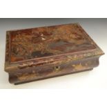 A Chinese lacquer bowed rectangular work box,