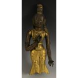An Indo-Chinese parcel gilt copper alloy sculptural fragment, of a bodhisattva,