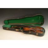 A violin, the two-piece back 36cm long excluding button,