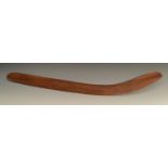 Tribal Art - an Australian Aboriginal boomerang, carved textured lines to upper face,