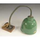 A mid-20th century industrial articulated swan neck lamp, the green enamelled shade 17.