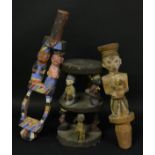 Tribal Art - a Yoruba stool, typically carved and polychrome decorated with two rows of figures,