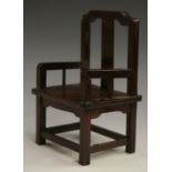 A Chinese hardwood miniature model, of an armchair, probably from a domestic altar, 14cm high, c.