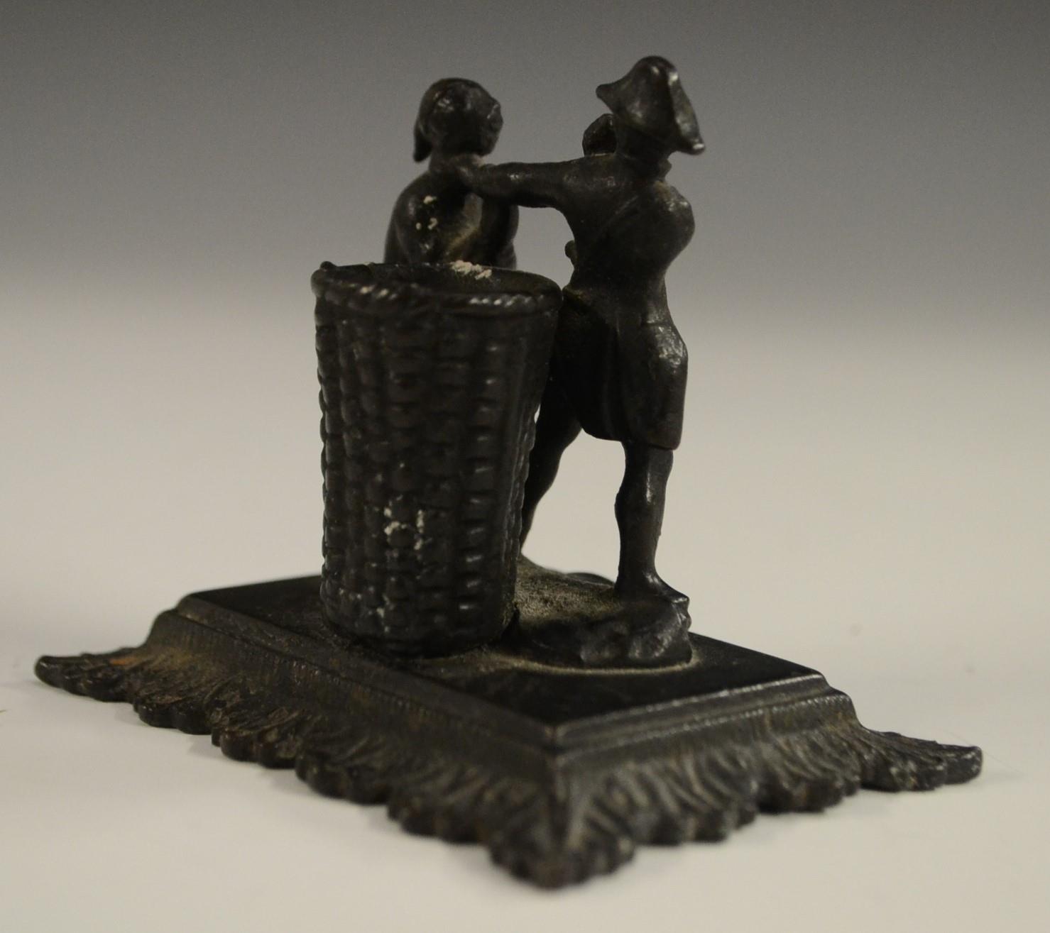 A 19th century French novelty table vesta, cast as a gentleman engaged in pugilism with a thief, - Image 3 of 5