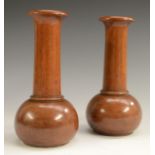 Treen - a pair of turned mahogany mallet shaped mantel vases,