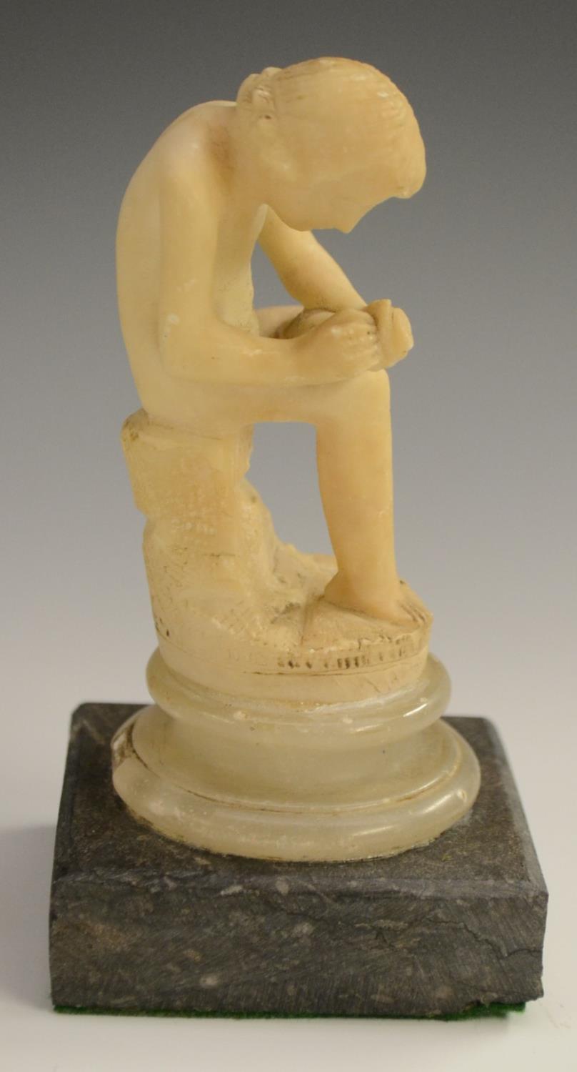 A 19th century Grand Tour alabaster carving, of Spinario, after the Antique, - Image 4 of 11