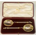 A pair of 19th century Historicist parcel-gilt electrotype spoons, after Renaissance examples,