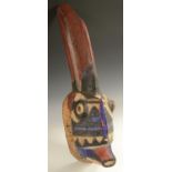 Tribal Art - a Bwa avian mask, highly stylized features, elongated beak cresting,