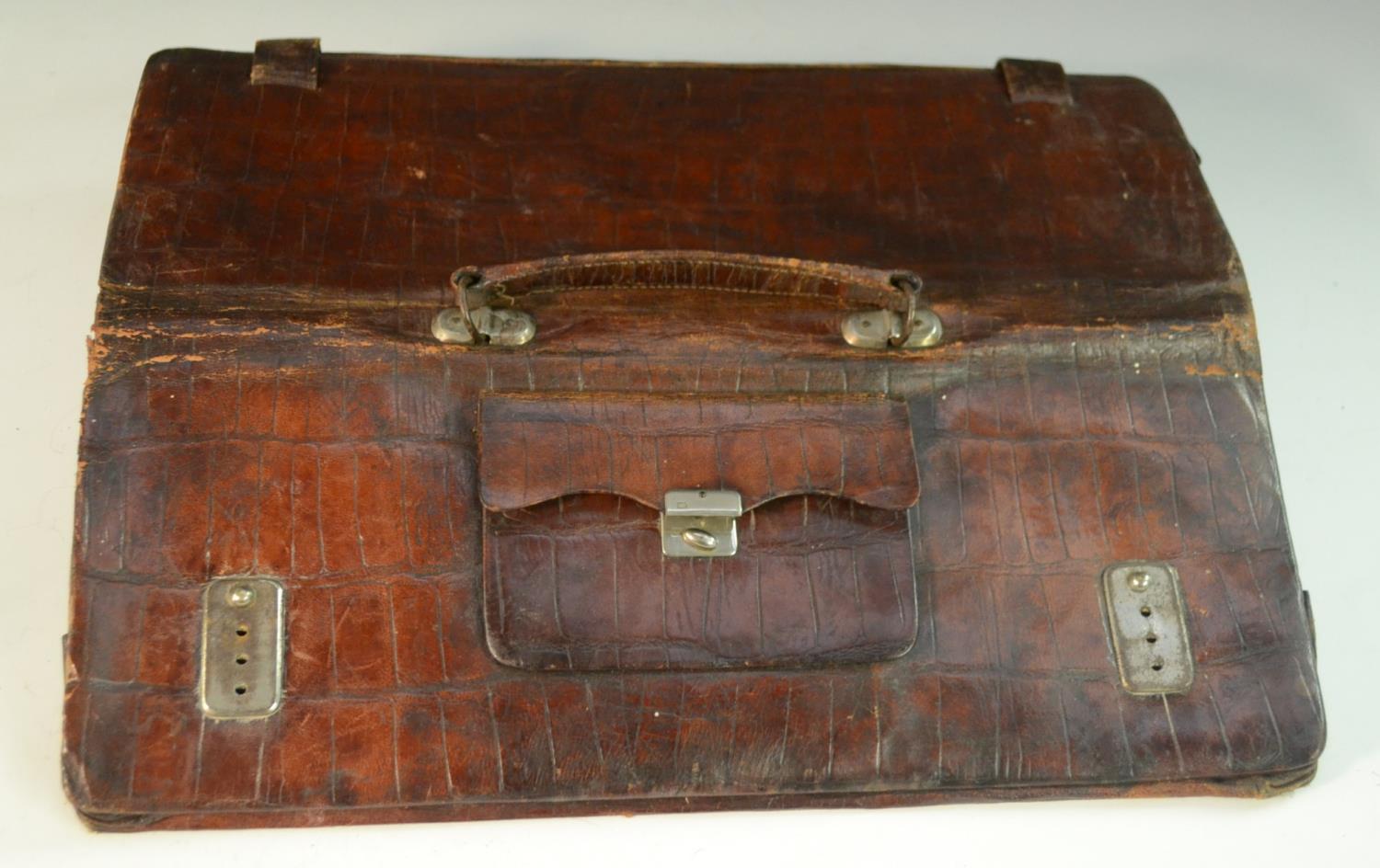 An early 20th century crocodile skin rounded rectangular portfolio or document case, - Image 3 of 6