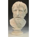 A 19th century plaster library bust, The Pseudo-Seneca, after the antique,