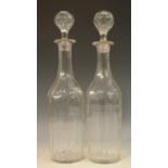A pair of 19th century slender faceted decanters, star-cut bases, 33cm high, c.