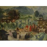 An early 20th century country house decoupage landscape, the picture composed of domestic, period,