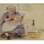 English School (19th century) A Caricature, Old Gin, Nurse and Baby watercolour, 14.5cm x 17.