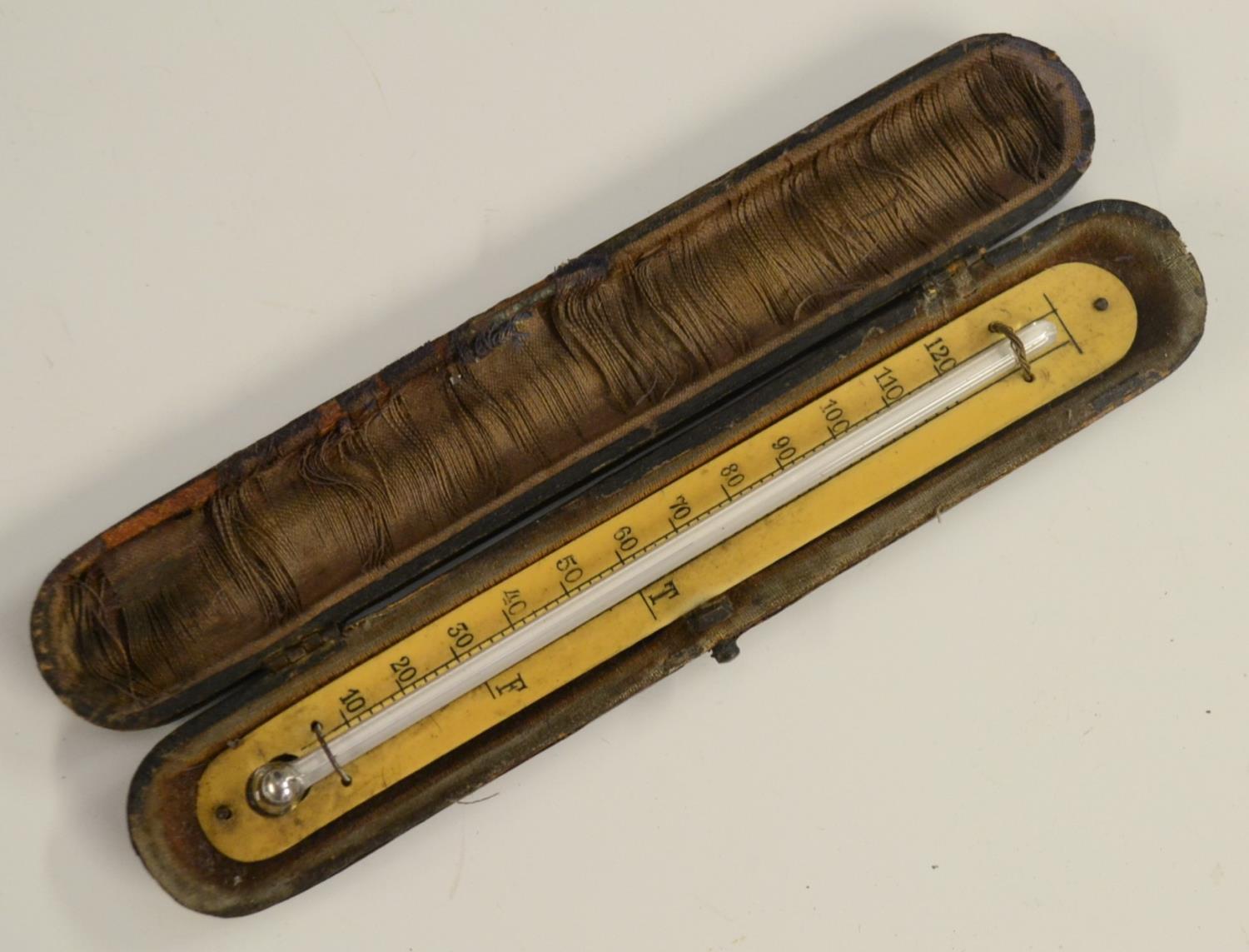 A 19th century shagreen rounded rectangular instrument case, now enclosing a thermometer, 19. - Image 6 of 9