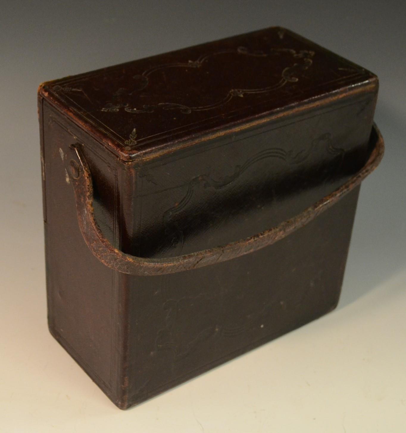 A 19th century tooled morroco leather box, probably for stereoscopic viewer cards, - Image 4 of 5