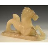 French School (early 20th century), an Art Deco alabaster carving, Seahorse,