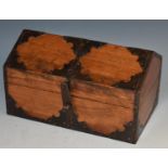 A Moorish steel mounted hardwood table casket, hinged cover,