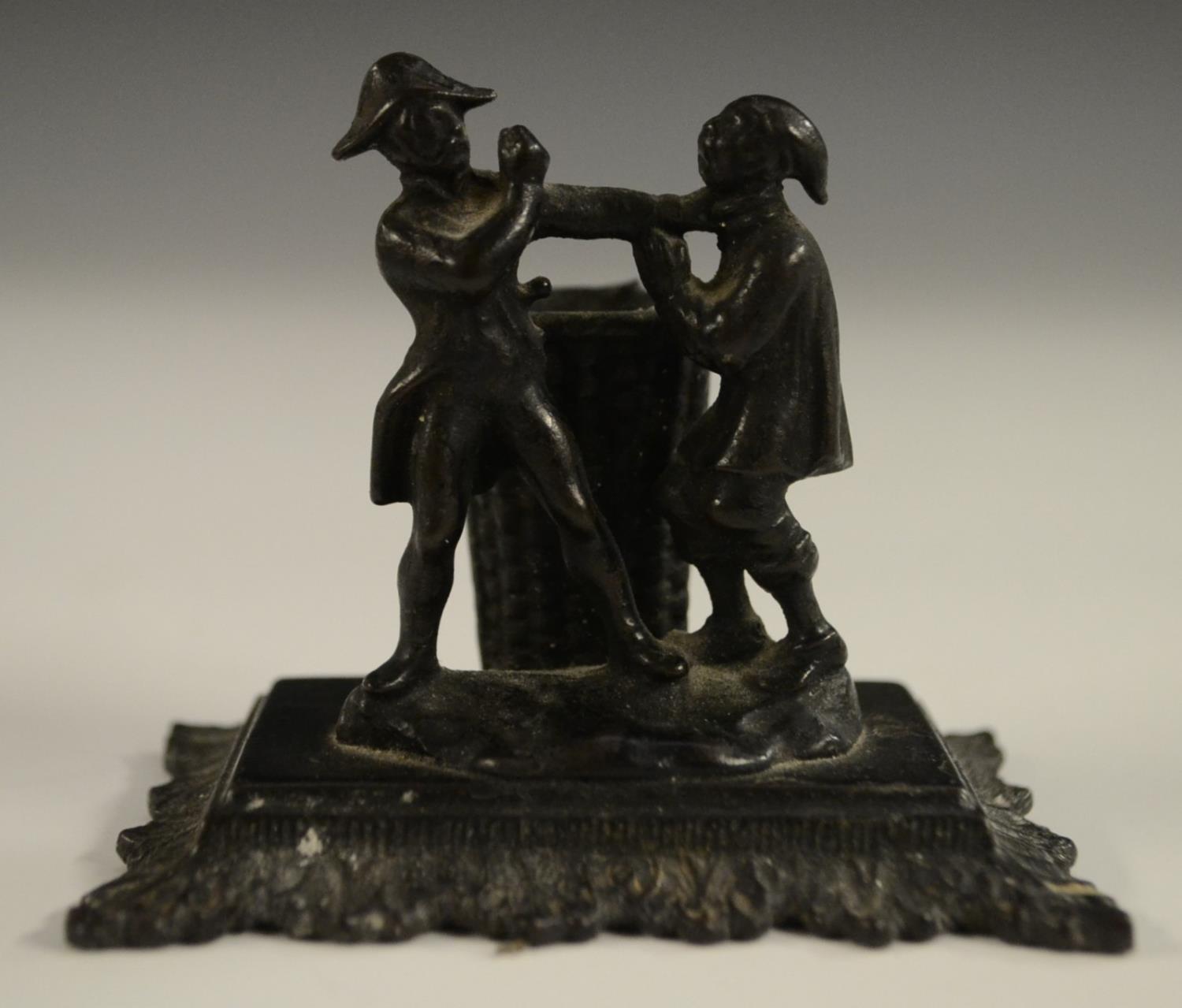 A 19th century French novelty table vesta, cast as a gentleman engaged in pugilism with a thief, - Image 2 of 5