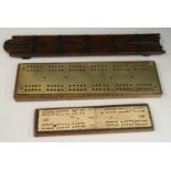 A 19th century bone 'Prisoner of War' cribbage board, wooden base, 20.