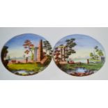 A pair of George III enamel circular picture plaques, probably Bilston or London,