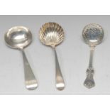 A George III silver Old English pattern ladle, fluted bowl, Richard Evans, London 1790; another,